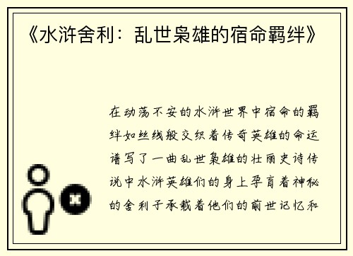 《水浒舍利：乱世枭雄的宿命羁绊》