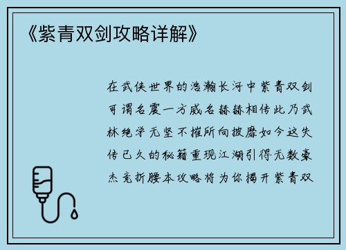 《紫青双剑攻略详解》
