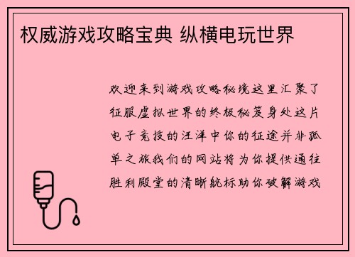 权威游戏攻略宝典 纵横电玩世界