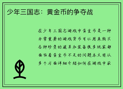 少年三国志：黄金币的争夺战
